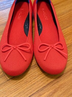 Rothy's Red Knit Ballet Flats with Bow